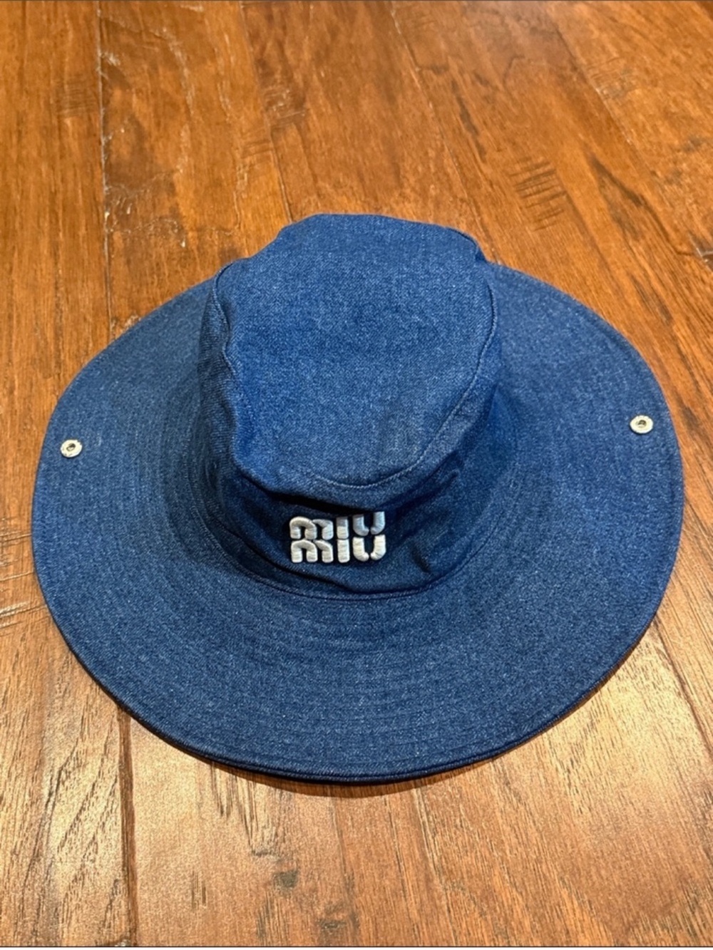 🩷HANDMADE BOUTIQUE HAT🩷 Denim Blue Bucket Hat with White Logo